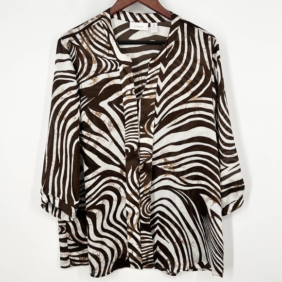 Chico's Tops - Chico’s Sheer Zebra Women’s Size 2 or Medium Hidden Button Blouse Shirt Top